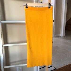 Michael Kors Yellow Ribbed Knit Midi Skirt Viscose Stretch Bodycon XS
